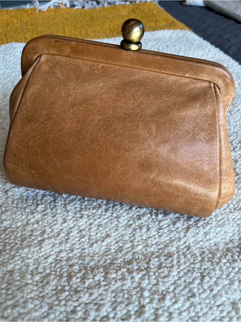 HOBO Brown Leather Kiss-Lock Clutch Coin Purse Optional Chain Cross Body Strap - Picture 10 of 12